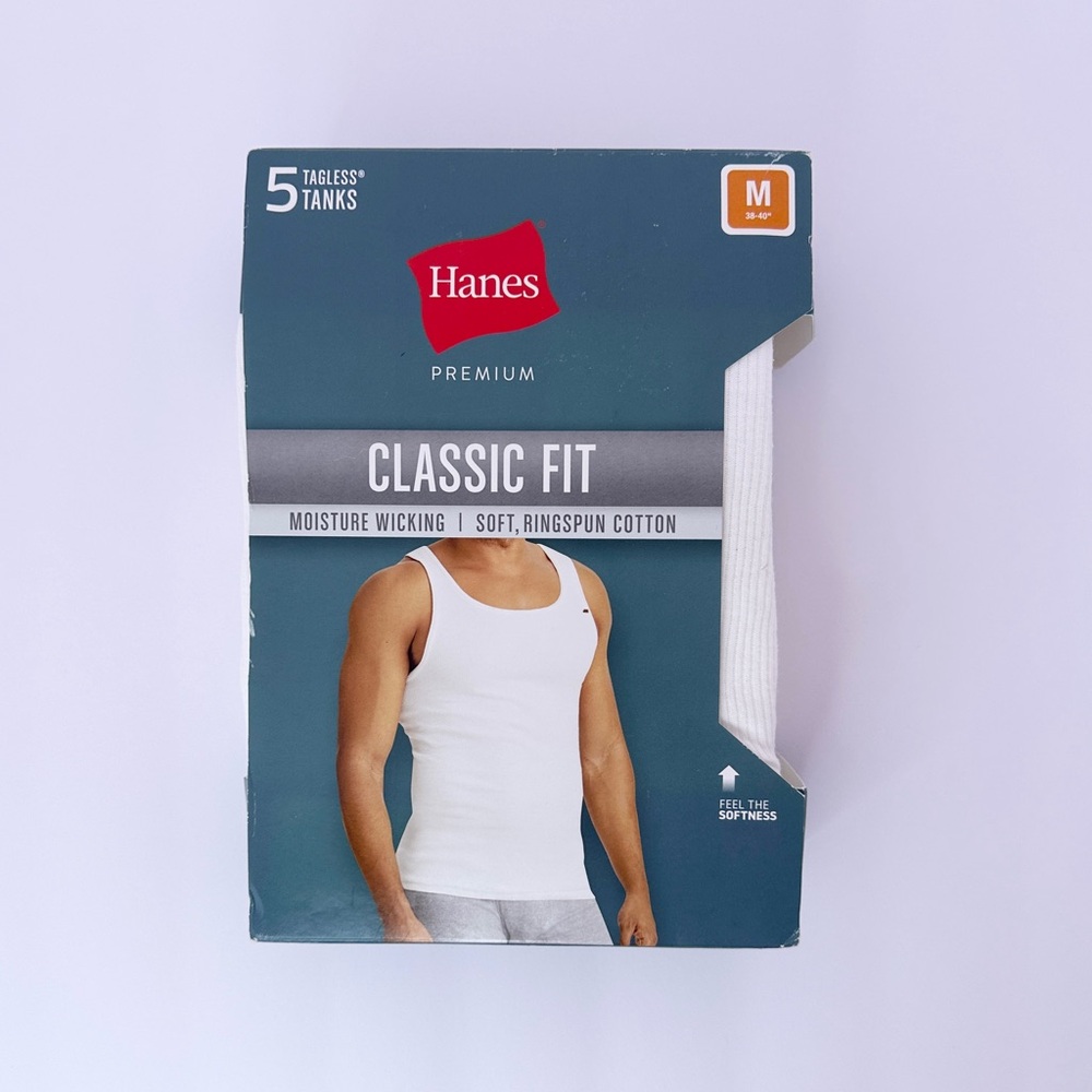 Hanes Men’s Medium Tagless Tank Tops - 5 Pack